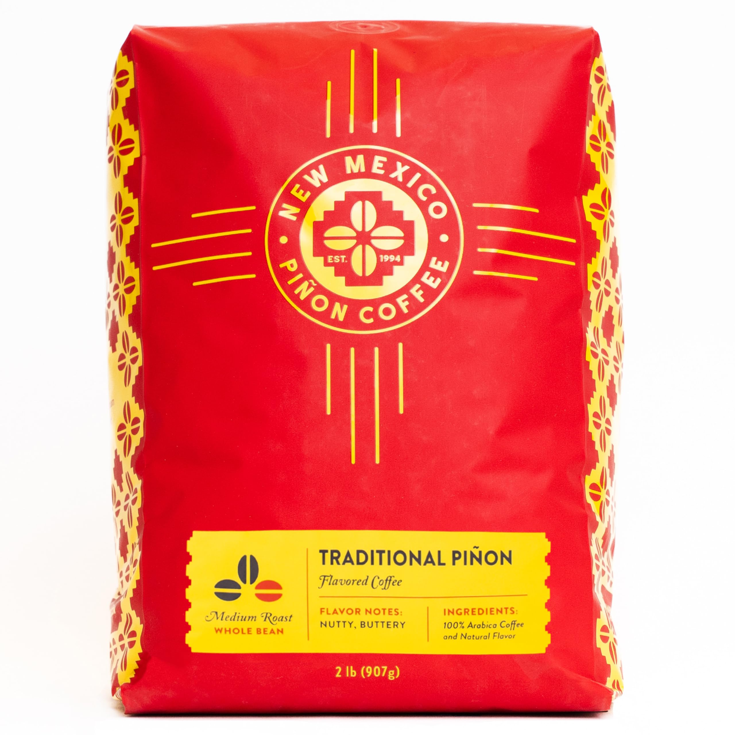 New Mexico Piñon Coffee front packaging showing 2 lb bag and brand clarity