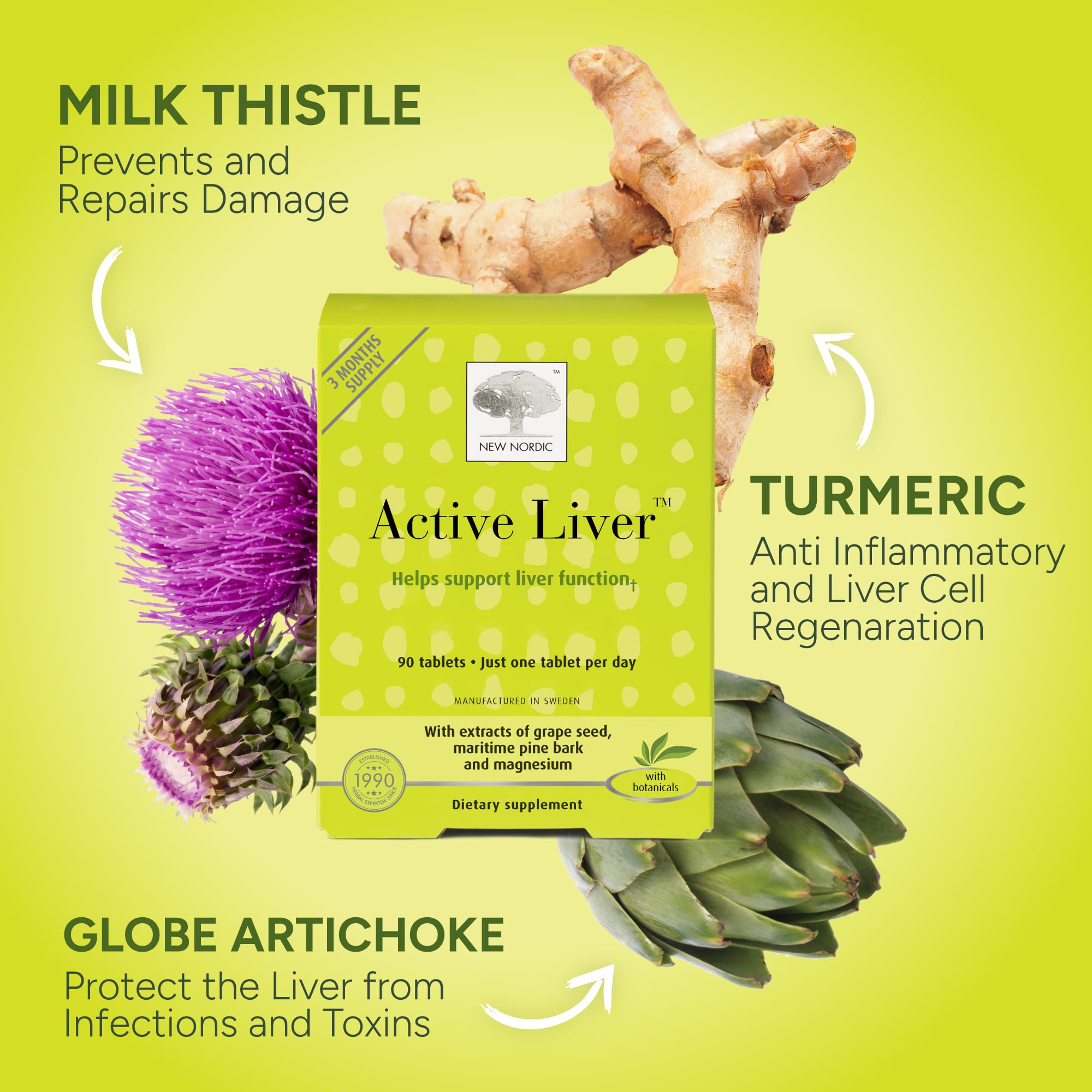 NEW NORDIC milk thistle artichoke and turmeric ingredients displayed for transparency