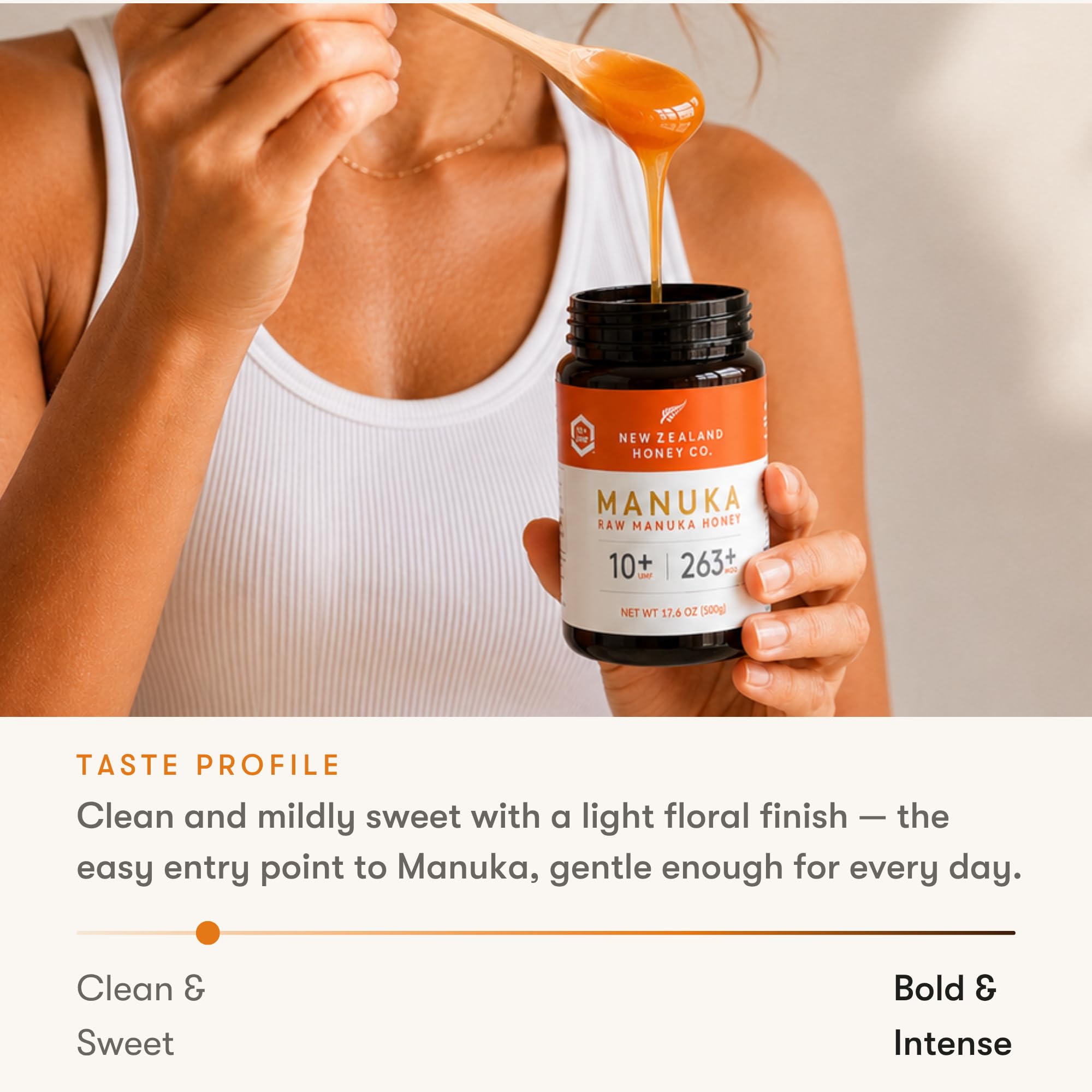 New Zealand Honey Co jarra junto a yogur y avena en desayuno saludable
