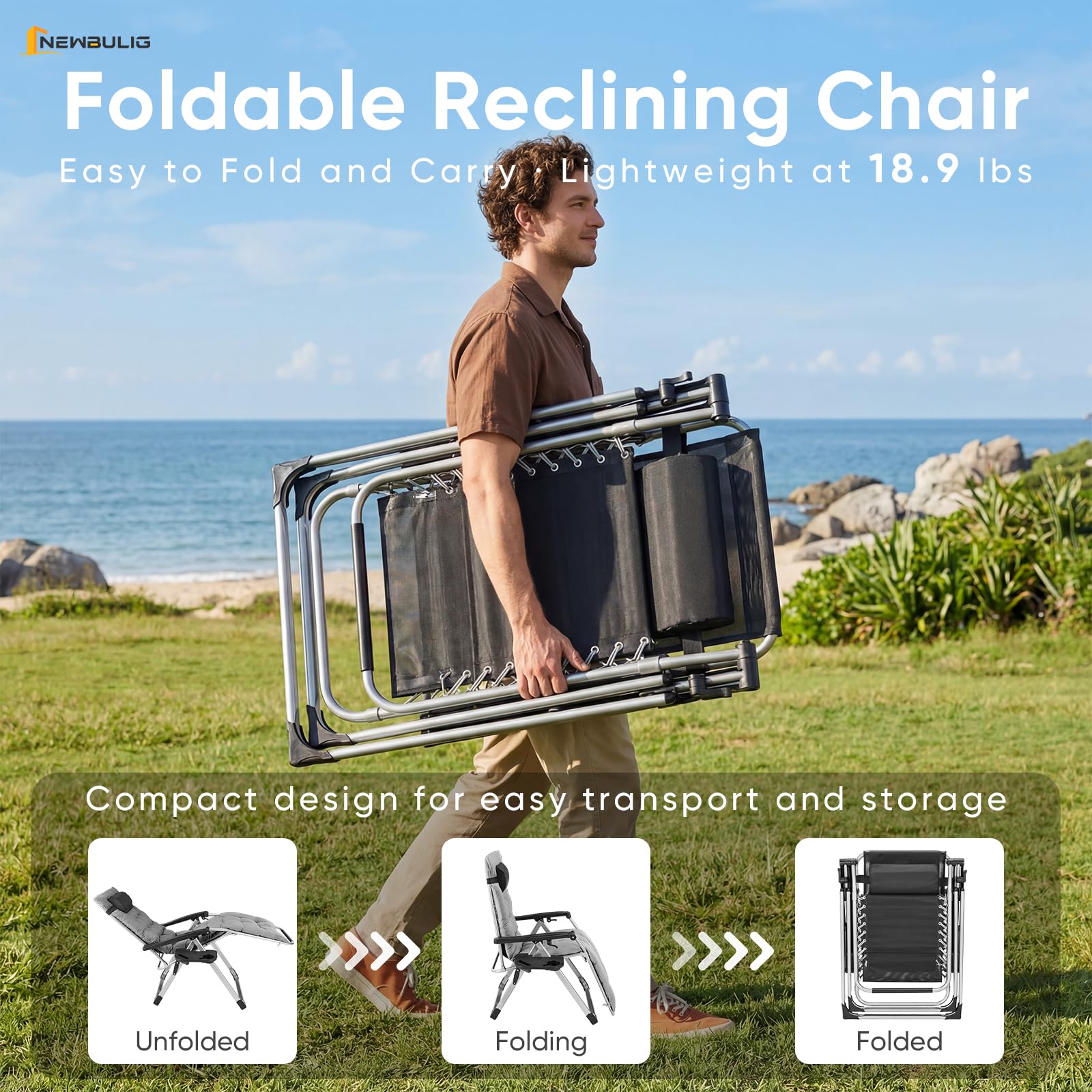 NEWBULIG silla plegada en formato compacto fácil de transportar y almacenar