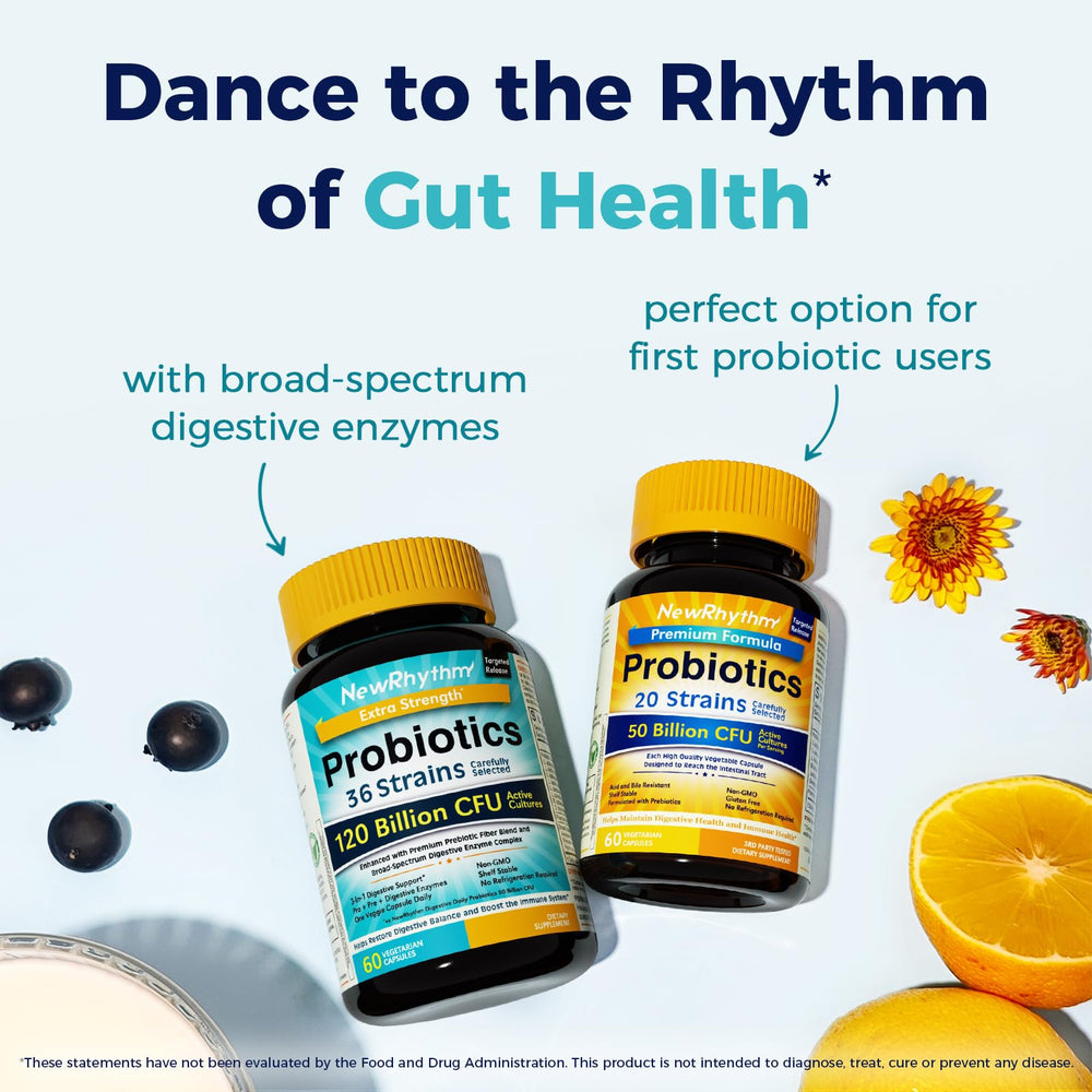 NewRhythm cápsula en uso junto a comida enfatizando soporte digestivo