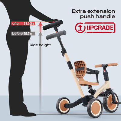 newyoo TR007 parent guiding toddler in push mode showing safer early rides