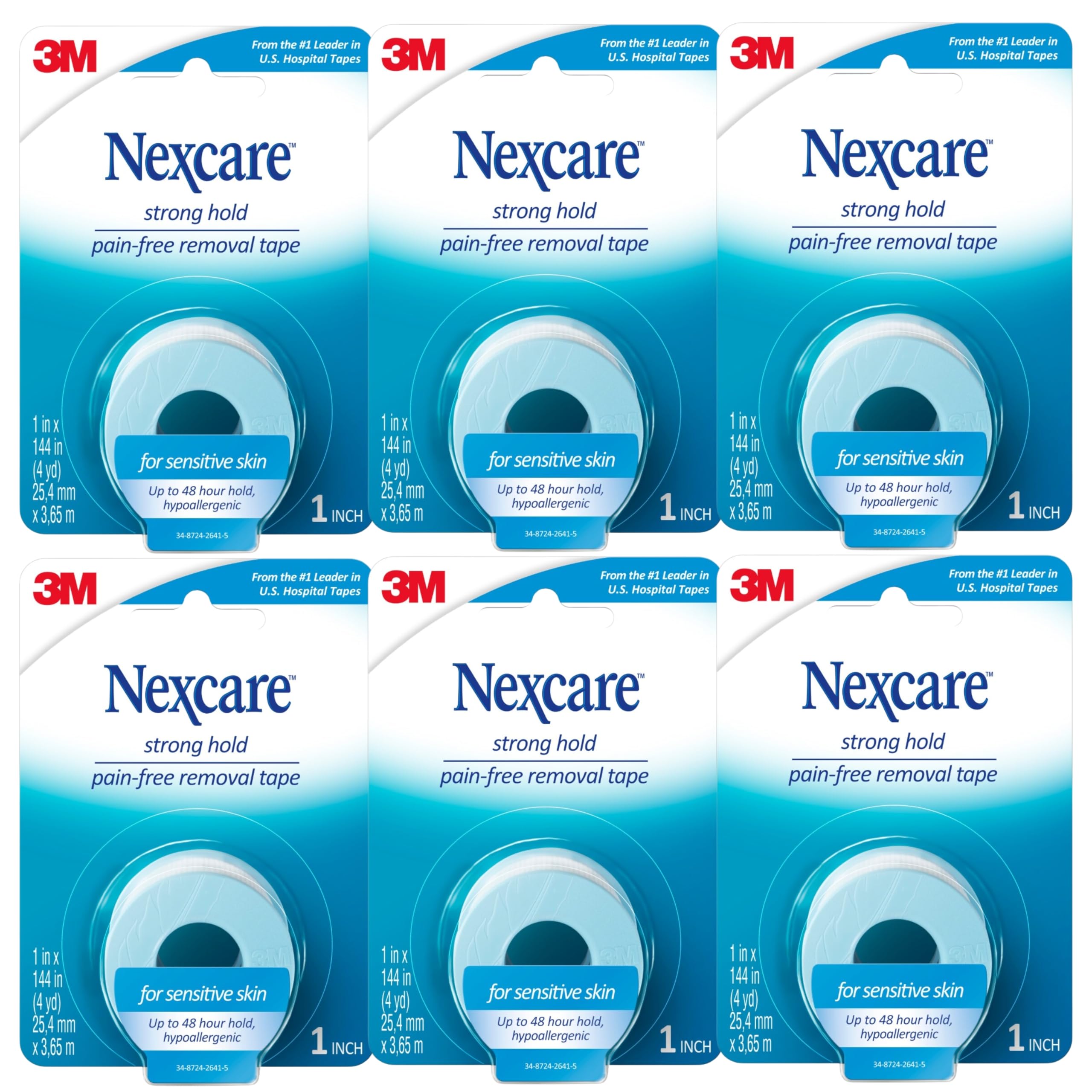 Nexcare paquete frontal con cuatro rollos que muestra disponibilidad y presentación