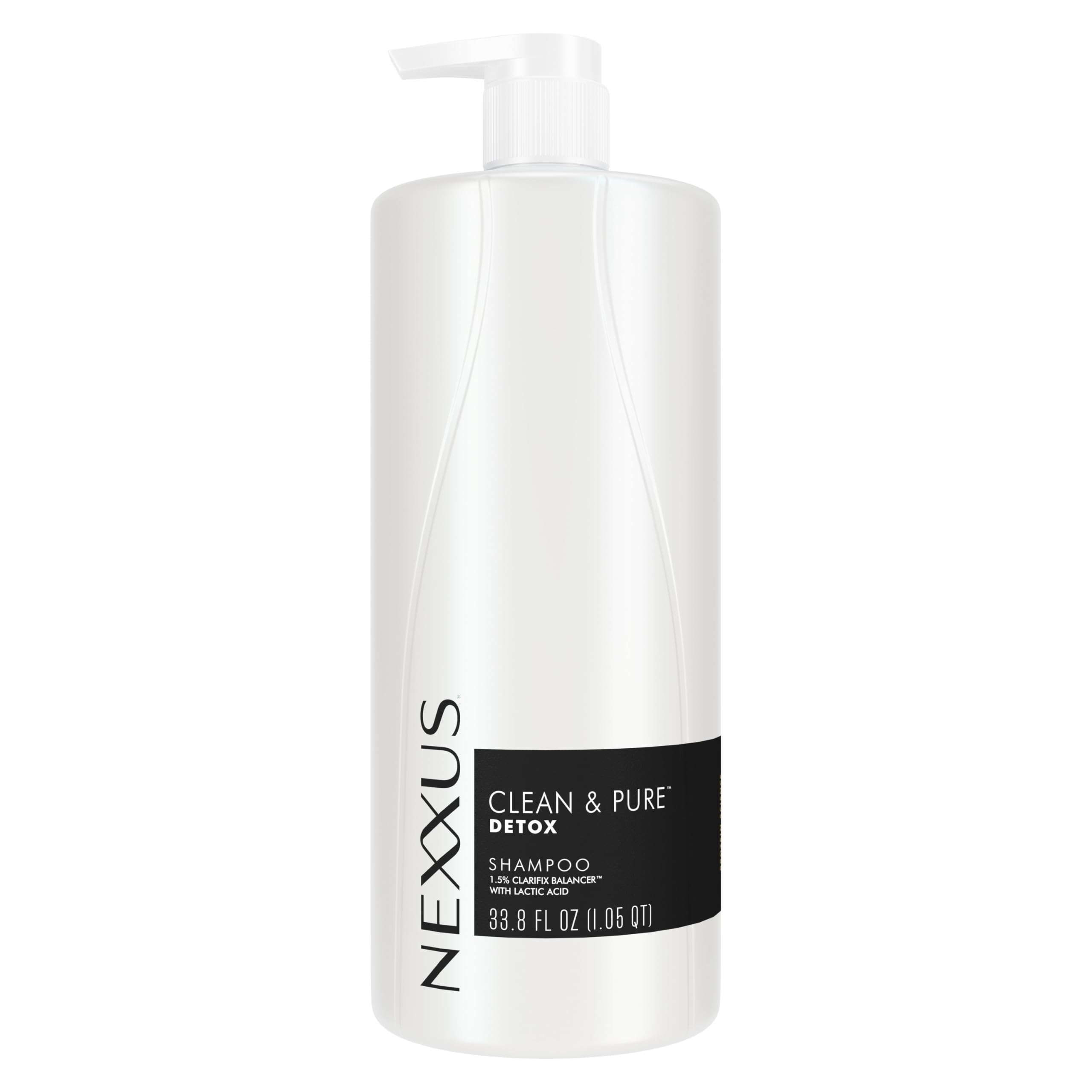 Nexxus envase frontal Clean & Pure mostrando tamaño y beneficio limpiador