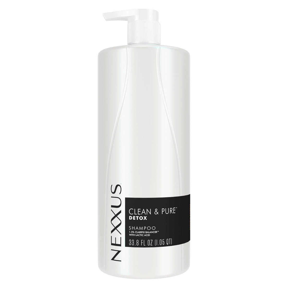 Nexxus envase frontal Clean & Pure mostrando tamaño y beneficio limpiador
