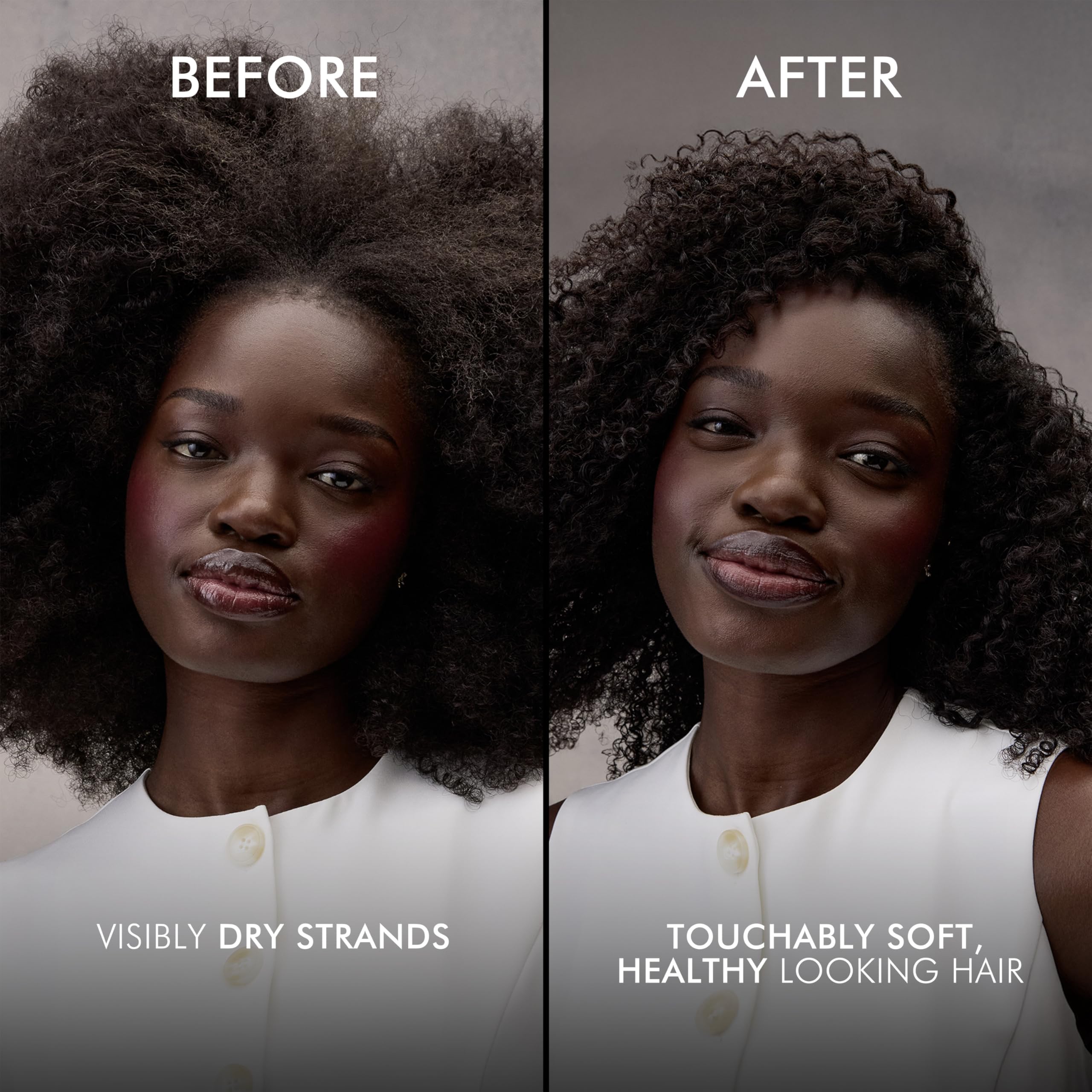 Nexxus Humectress puntas de cabello suavizadas mostrando reducción de frizz