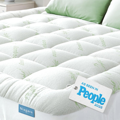 Niagara Sleep Solution front view of twin topper packaging shows product and benefit of easy setup
