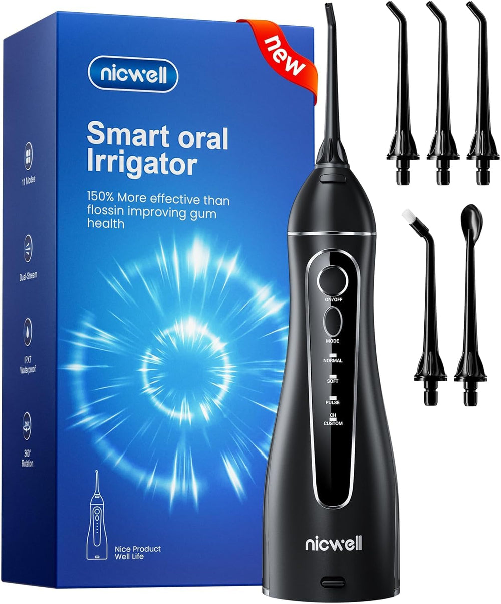 Nicwell vista frontal del irrigador con depósito extraíble, ideal para limpieza diaria