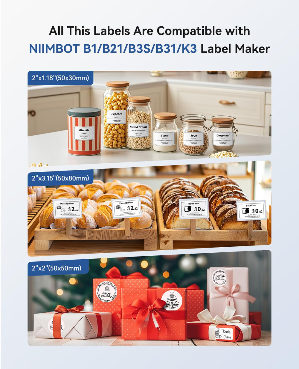 NIIMBOT B1 open label bin displaying loaded 50×30mm roll for quick cartridge change