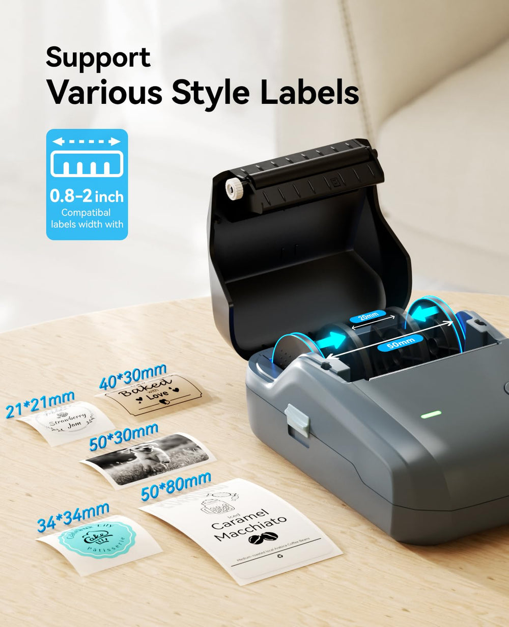 NIIMBOT B1 printing a label closeup, demonstrating sharp text and reliable feed
