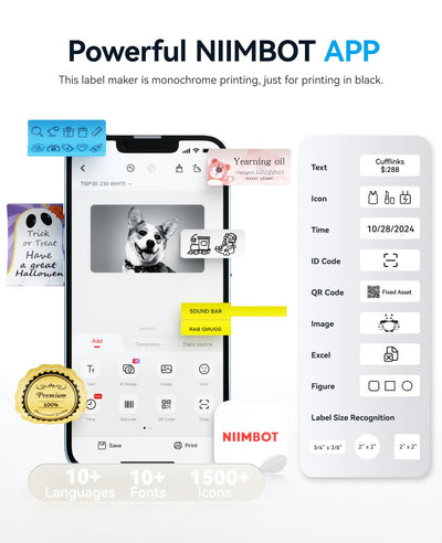 NIIMBOT B1 held in hand for scale, NIIMBOT compact size enables portable printing