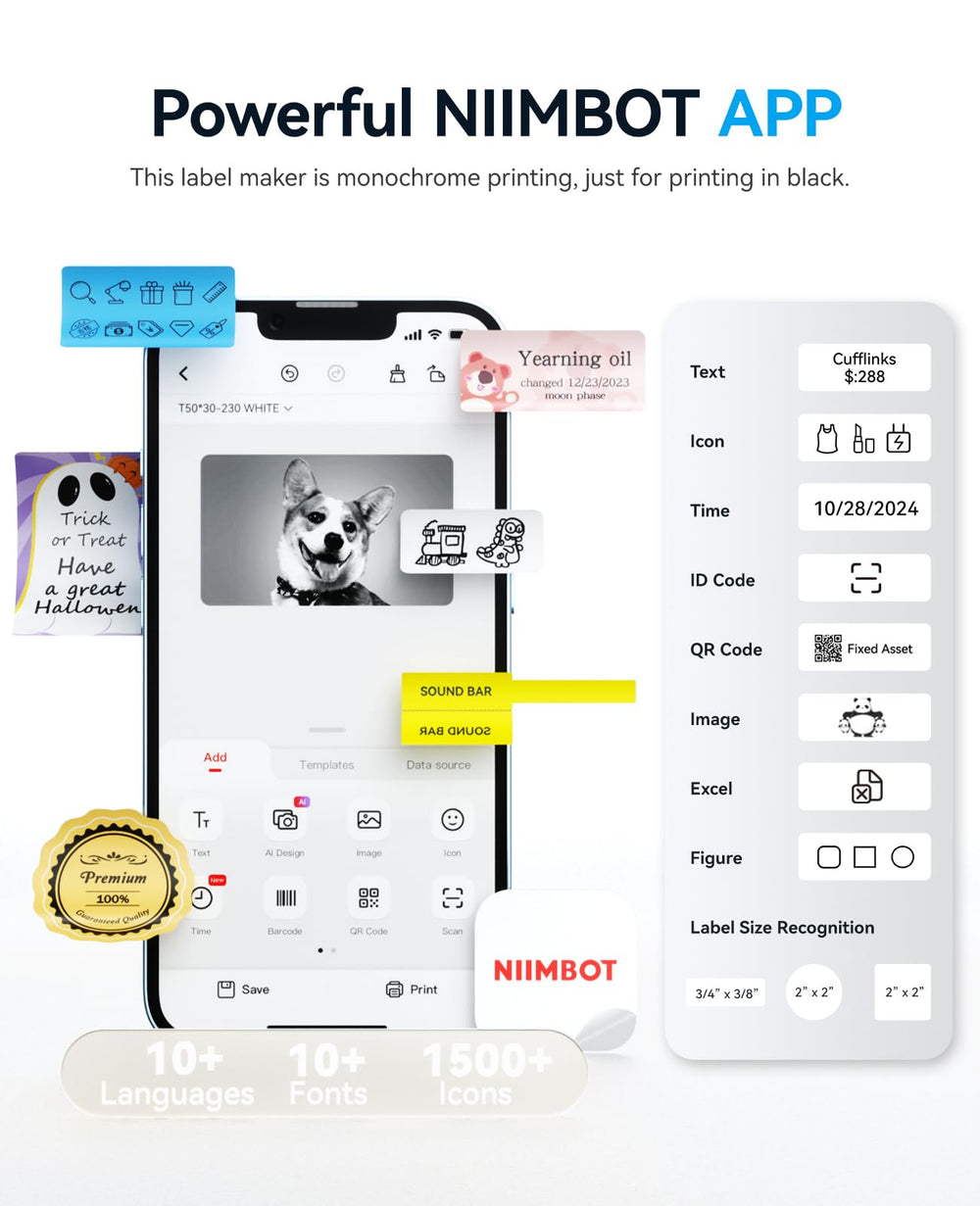 NIIMBOT B1 held in hand for scale, NIIMBOT compact size enables portable printing