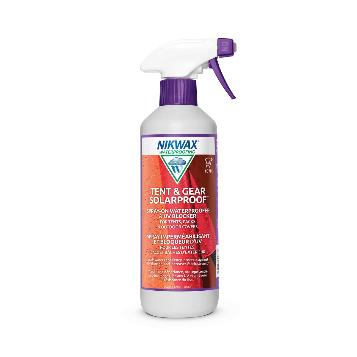 Nikwax frasco frontal mostrando el spray y beneficio impermeable
