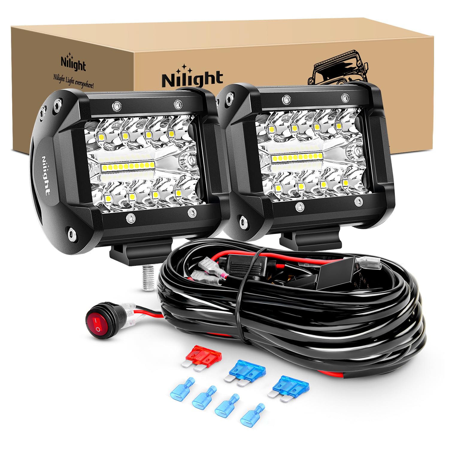 Nilight front view of paired light bars showing compact bright headlight output benefit