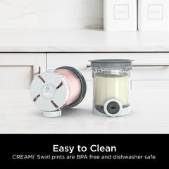 Ninja CREAMi en uso dispensando swirl sin goteos ni atasco