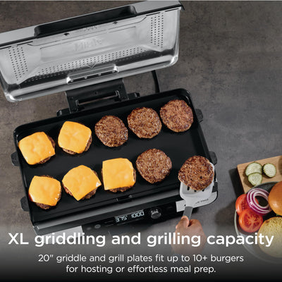 Ninja Sizzle Pro XL cooking breakfast for eight demonstrating XL capacity and even heating