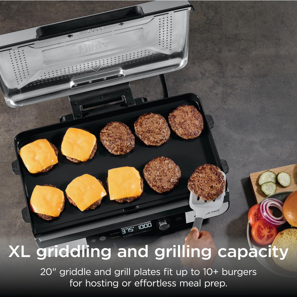 Ninja Sizzle Pro XL cooking breakfast for eight demonstrating XL capacity and even heating