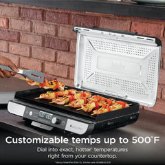 Ninja Sizzle Pro XL grill plate close-up showing ridges for char marks and fat drainage