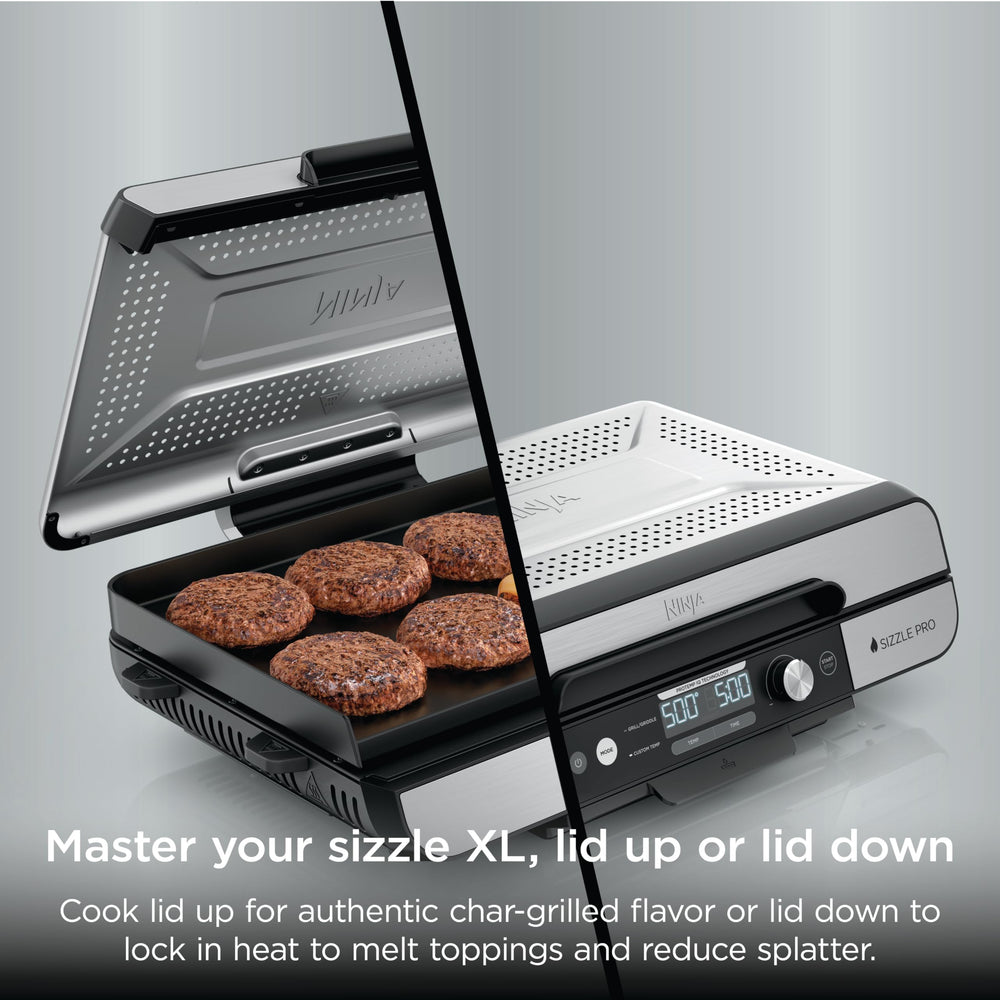 Ninja Sizzle Pro XL next to a ruler for scale comparison showing full 20-inch cooking width