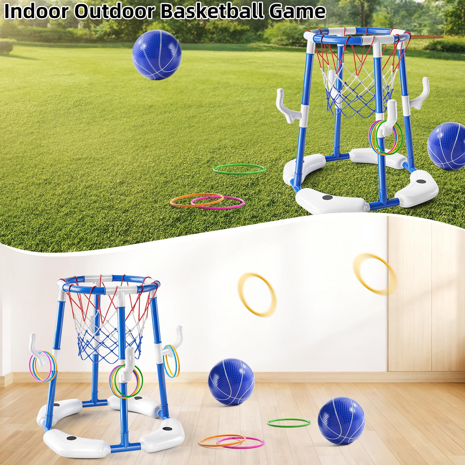 NIPLOOOW floating rings and hoop in pool, displays stable play surface