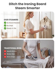 Nirrom steamer vapor actuando sobre una camisa para eliminar arrugas