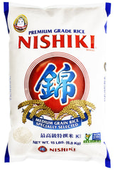Nishiki empaque frontal mostrando la bolsa de 15 lb y calidad consistente