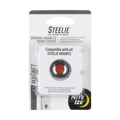 Nite Ize Steelie vista frontal del adaptador adhesivo mostrando su diseño compacto y beneficio de movilidad