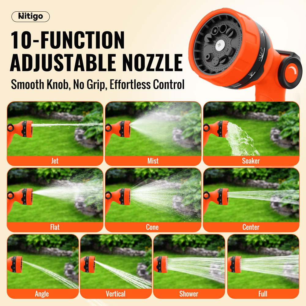 Nitigo hose in use watering garden beds, enabling efficient yard care