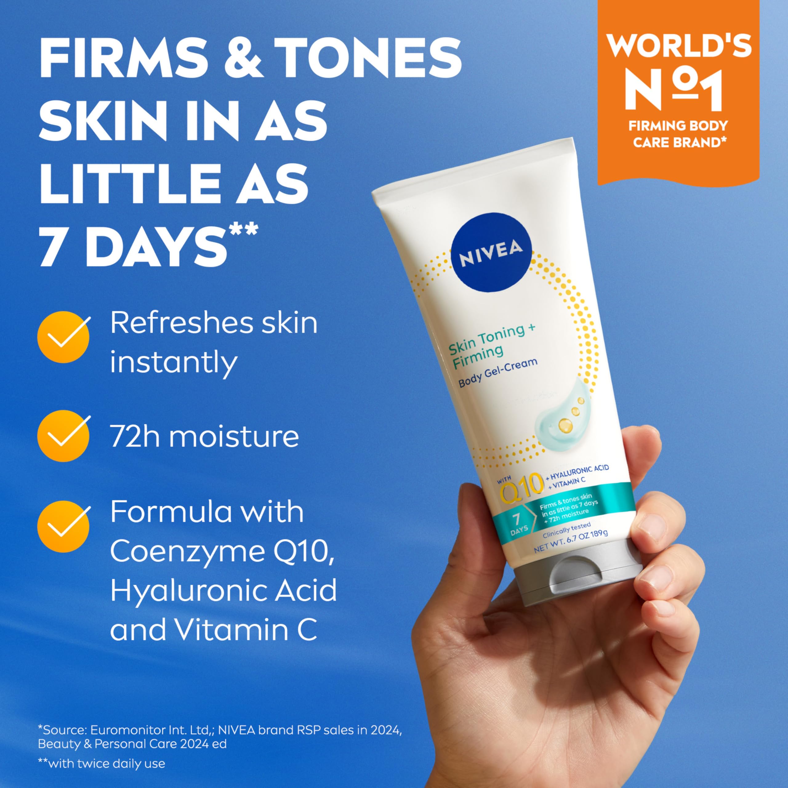 NIVEA gel cream applied to leg demonstrating quick absorption and toning feel