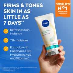 NIVEA gel cream applied to leg demonstrating quick absorption and toning feel