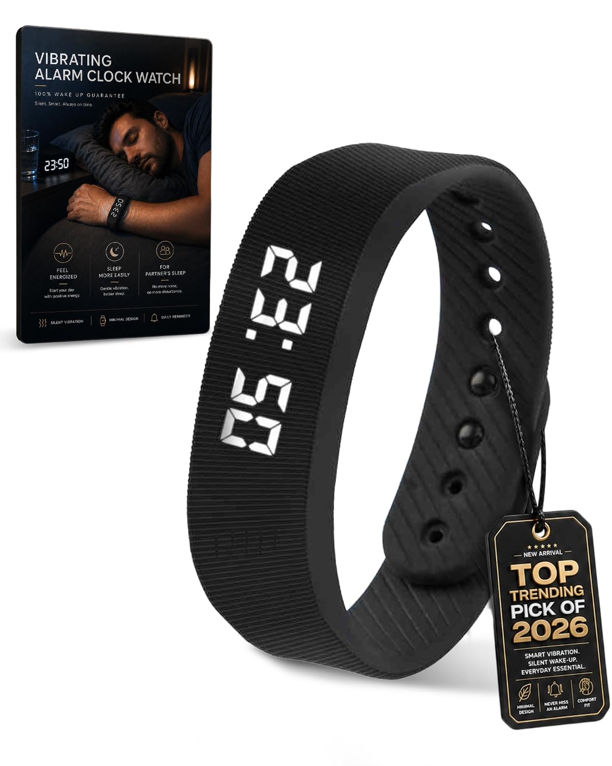 NLCCLTQ vista frontal de la pulsera reloj, despierta sin ruido