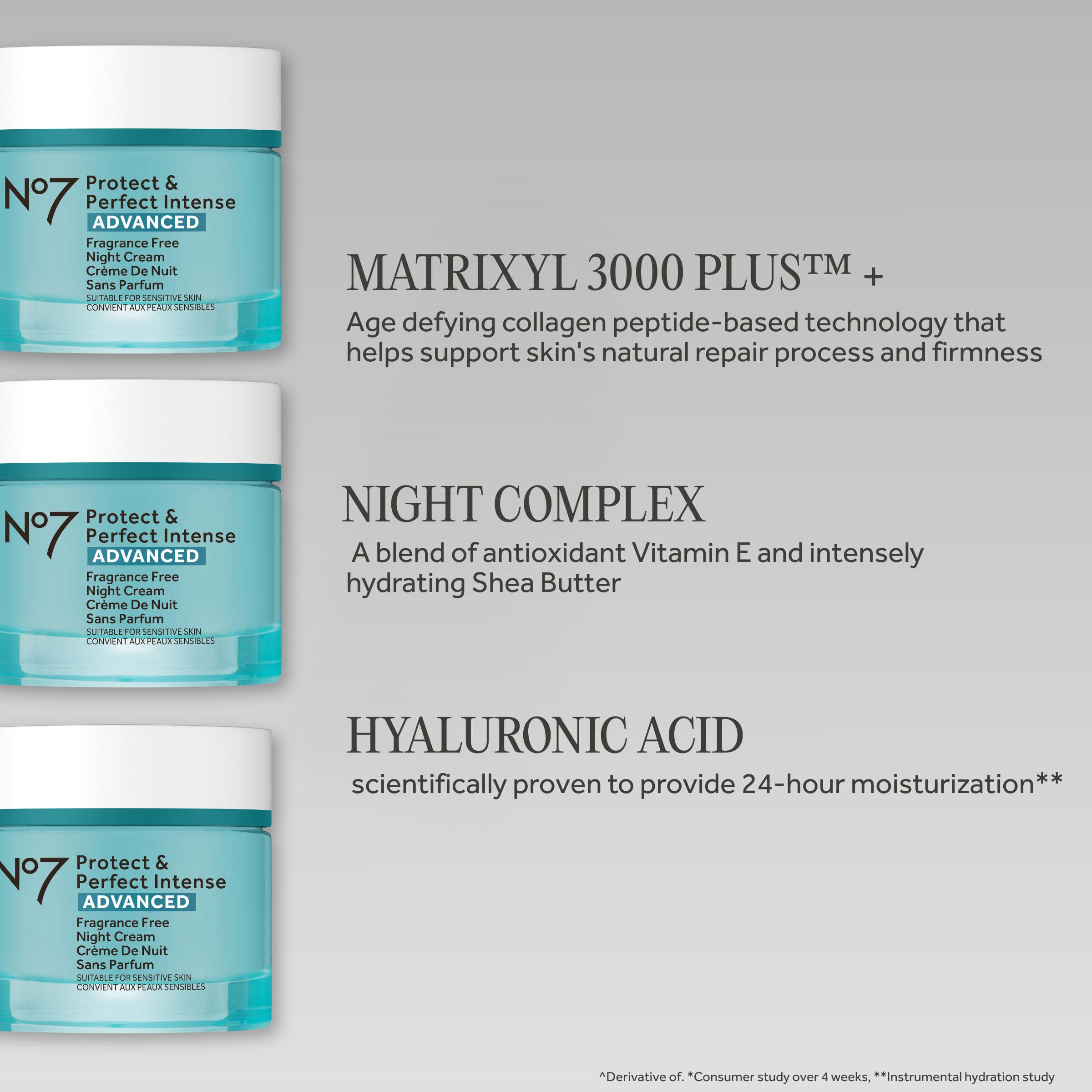 No7 envase abierto con crema que destaca su fórmula reparadora nocturna
