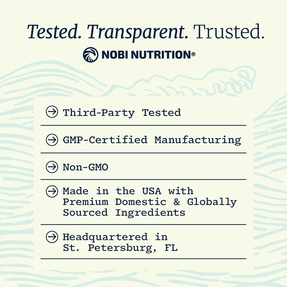 Nobi Nutrition sello de prueba de terceros garantizando control de calidad