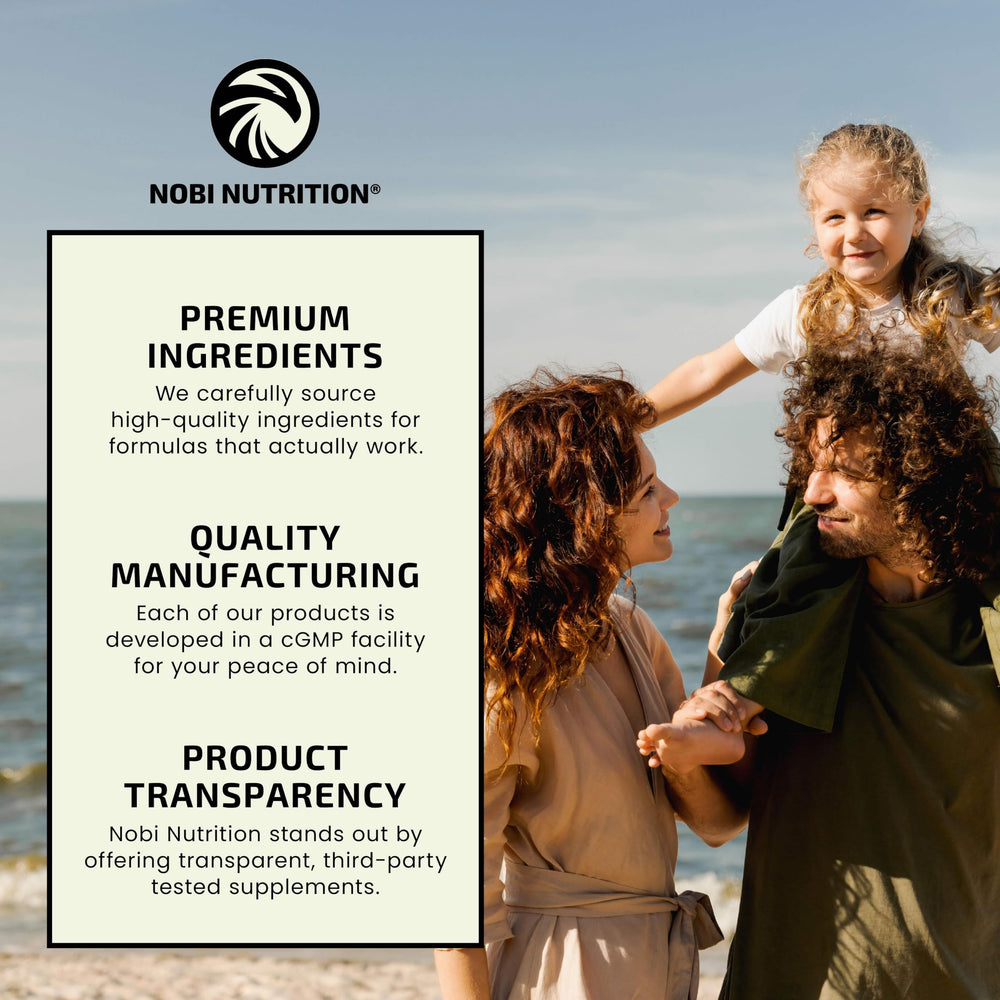 Nobi Nutrition frasco junto a regla para comparar tamaño y cantidad