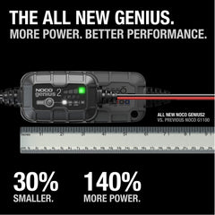 NOCO GENIUS2 next to a hand for scale showing small size and portability benefits