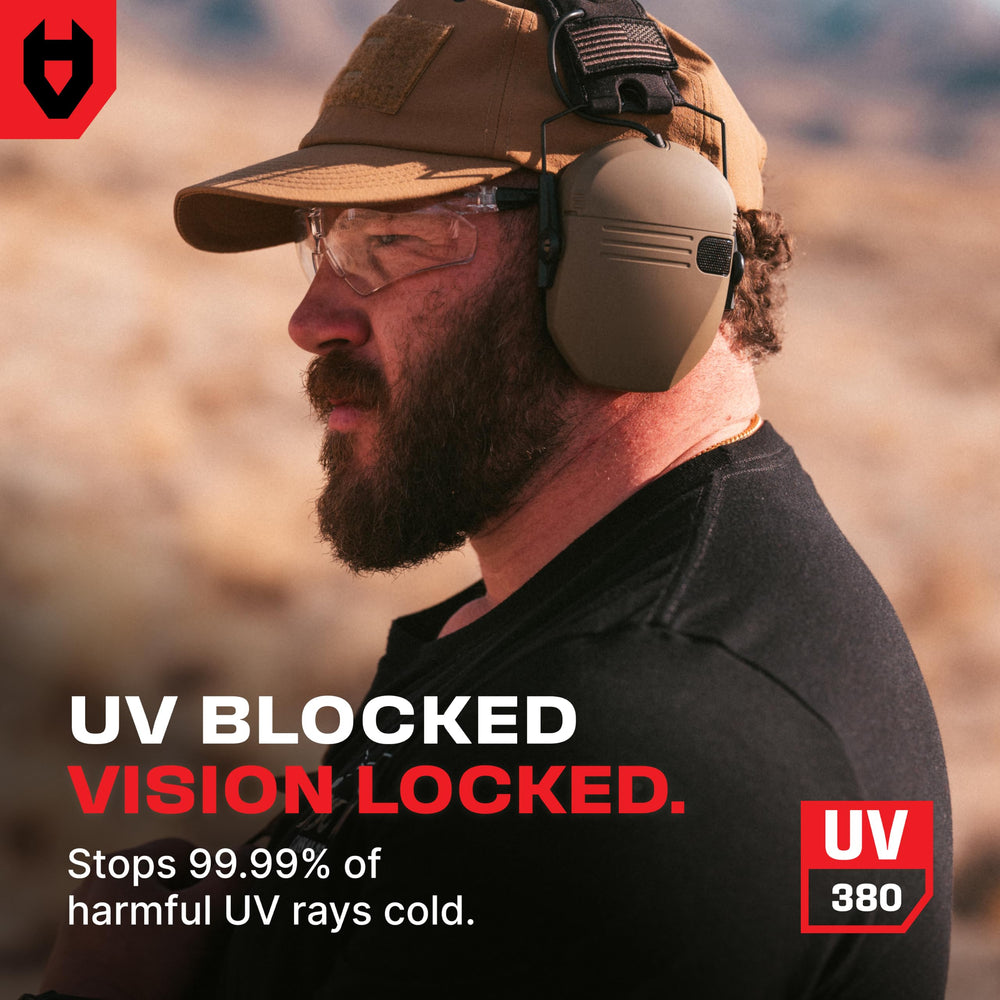 NoCry etiqueta en lente indicando protección UV para reducir deslumbramientos