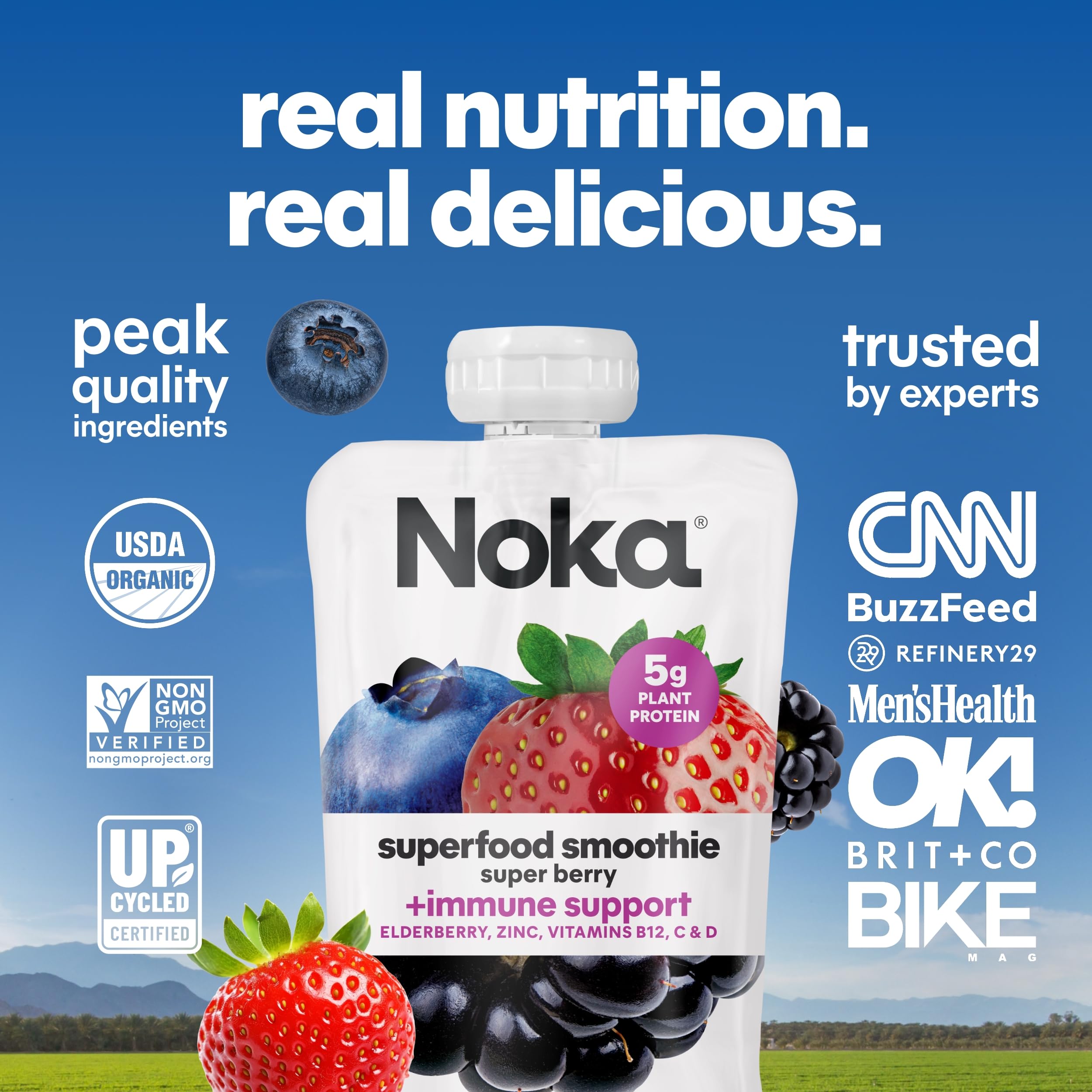 NOKA frutas orgánicas frescas que ilustran ingredientes naturales