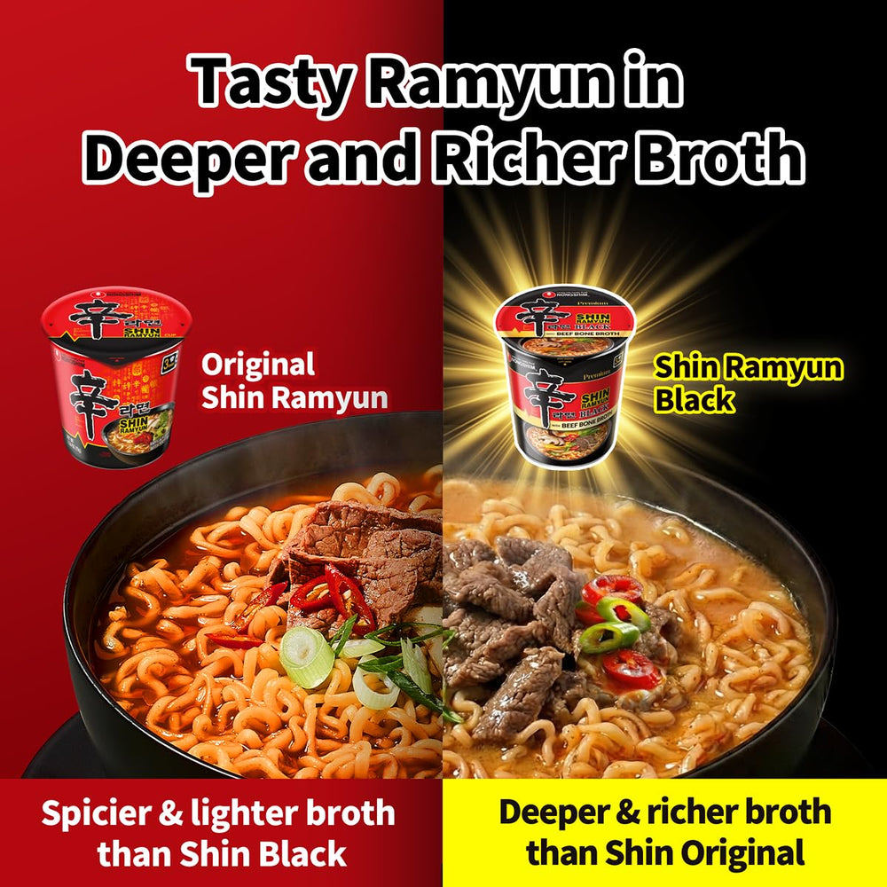 Nongshim Shin Ramyun Black caldo oscuro y rico con aspecto sabroso