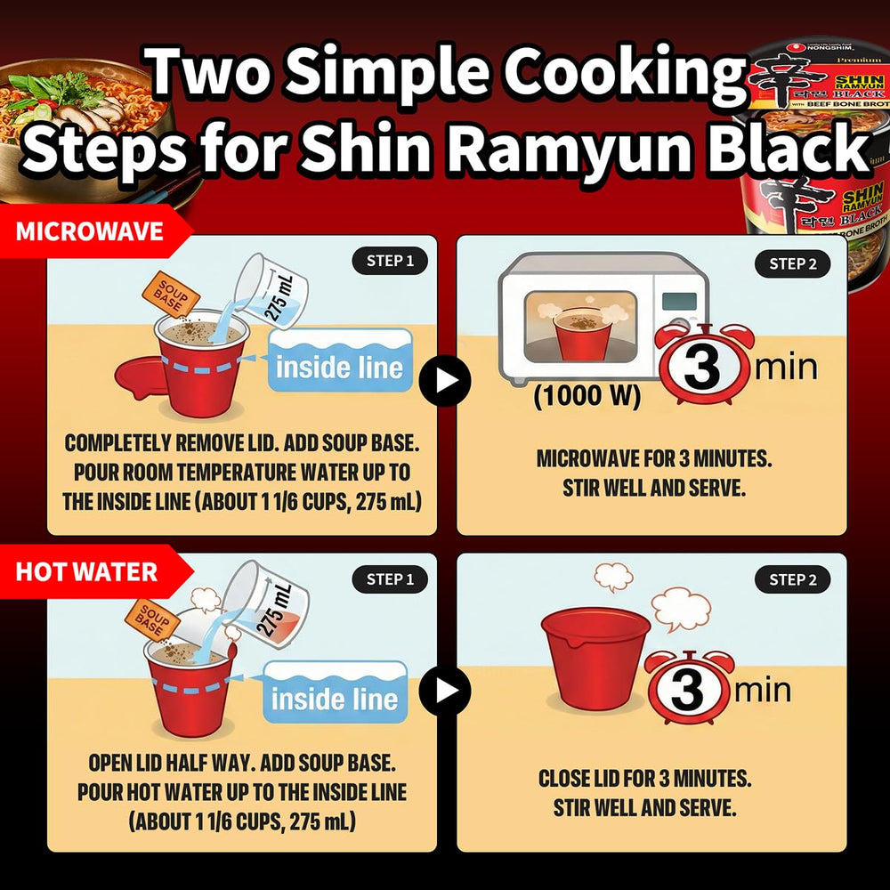 Nongshim Shin Ramyun Black vaso sostenido en mano mostrando tamaño práctico