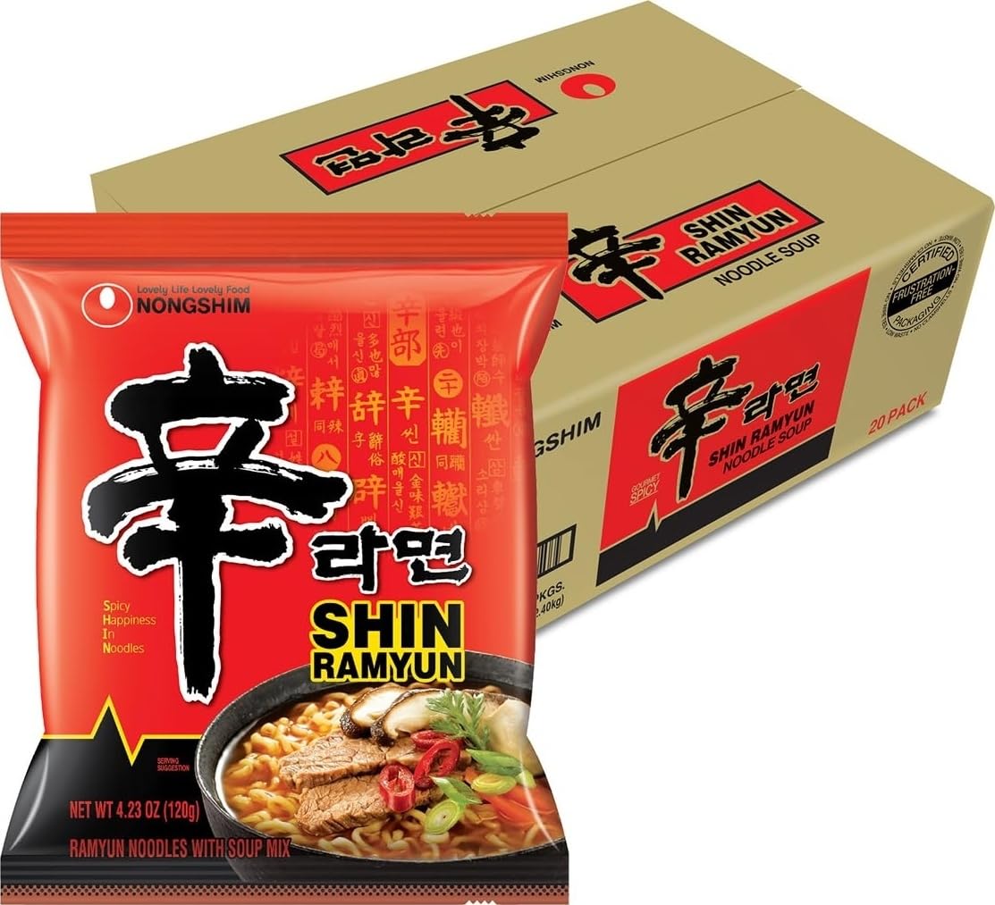 Nongshim empaque frontal mostrando pack de 20 para ahorro y conveniencia