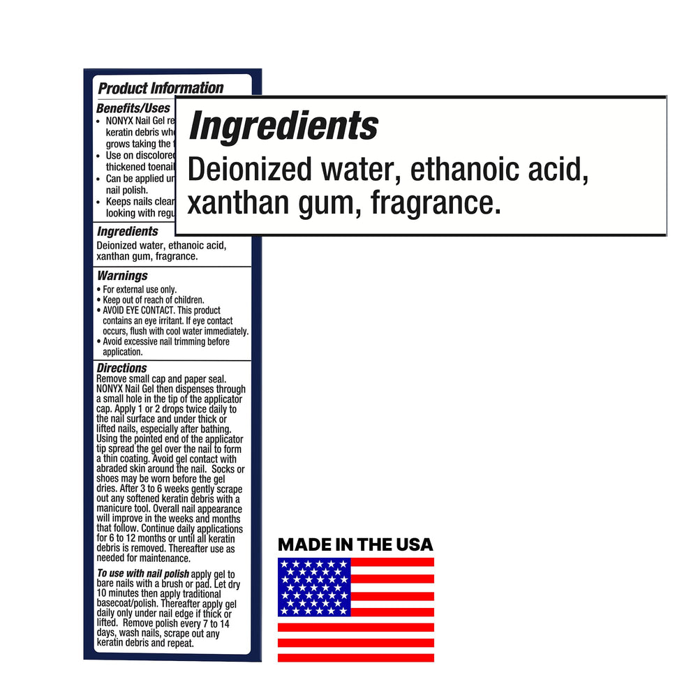 Etiqueta de NONYX con lista de ingredientes y beneficios visibles