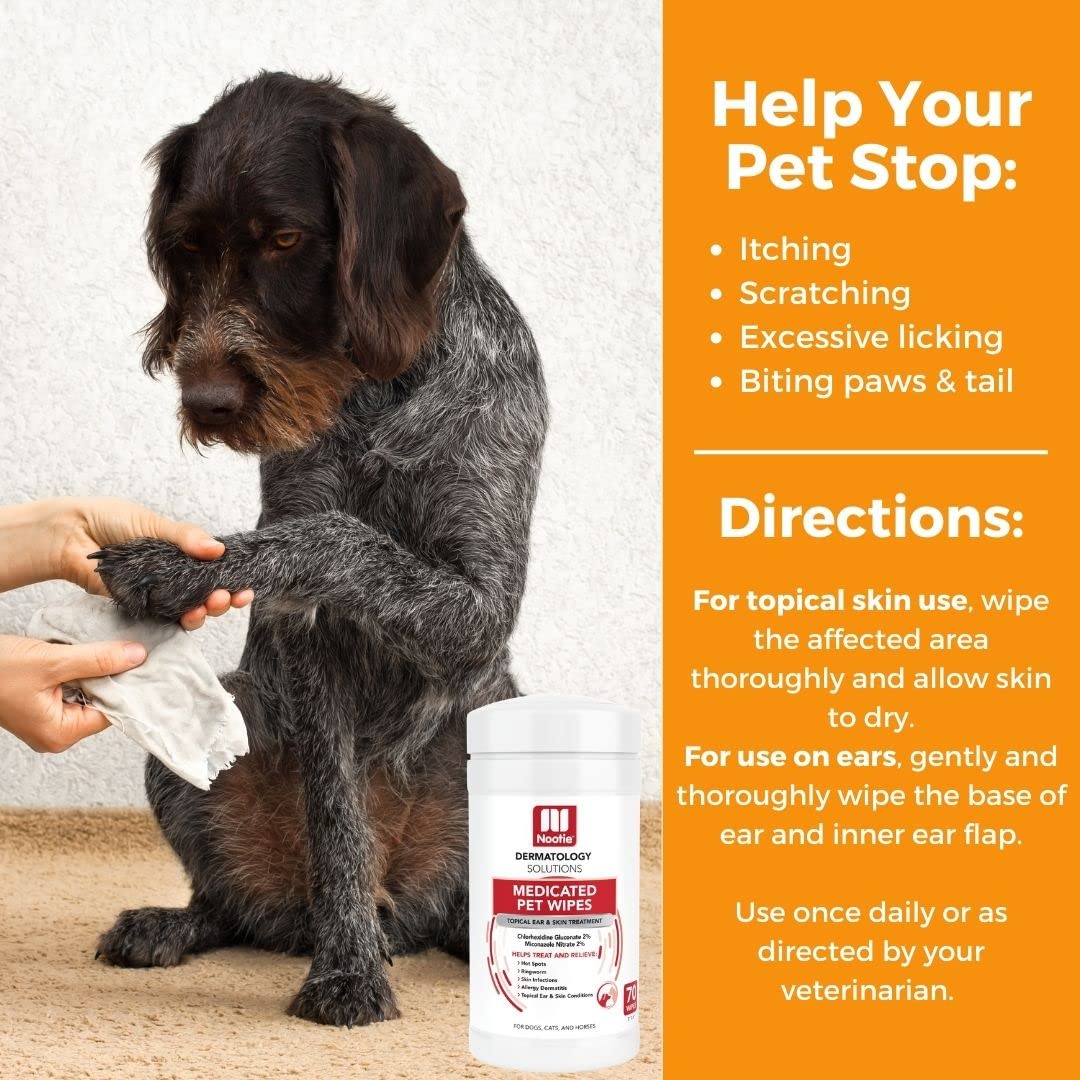 Nootie wipe applied to dog ear showing gentle cleaning and targeted care benefit