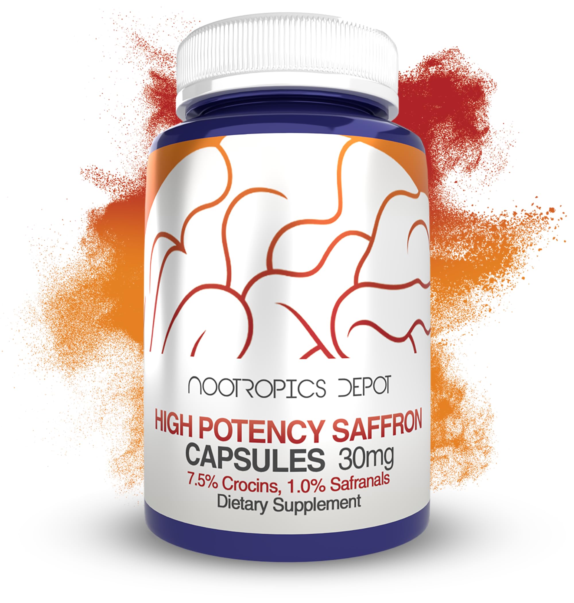Nootropics Depot envase frontal mostrando 60 cápsulas y beneficios claros