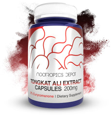 Nootropics Depot frasco frontal mostrando cápsulas y sello de estandarización