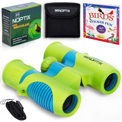 Noptix prismáticos frontal en verde mostrando diseño resistente y portabilidad