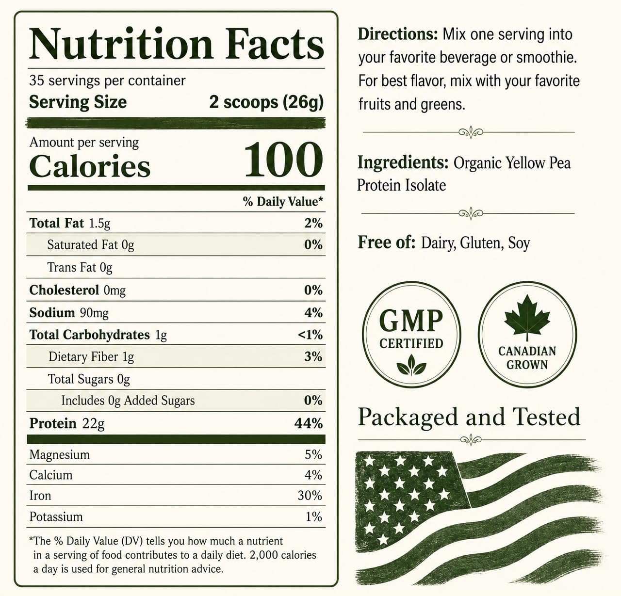 NorCal Organic comparación de tamaño del envase para visualizar porciones