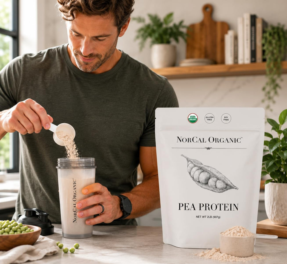 NorCal Organic etiqueta nutricional detallada que destaca 22 g proteína
