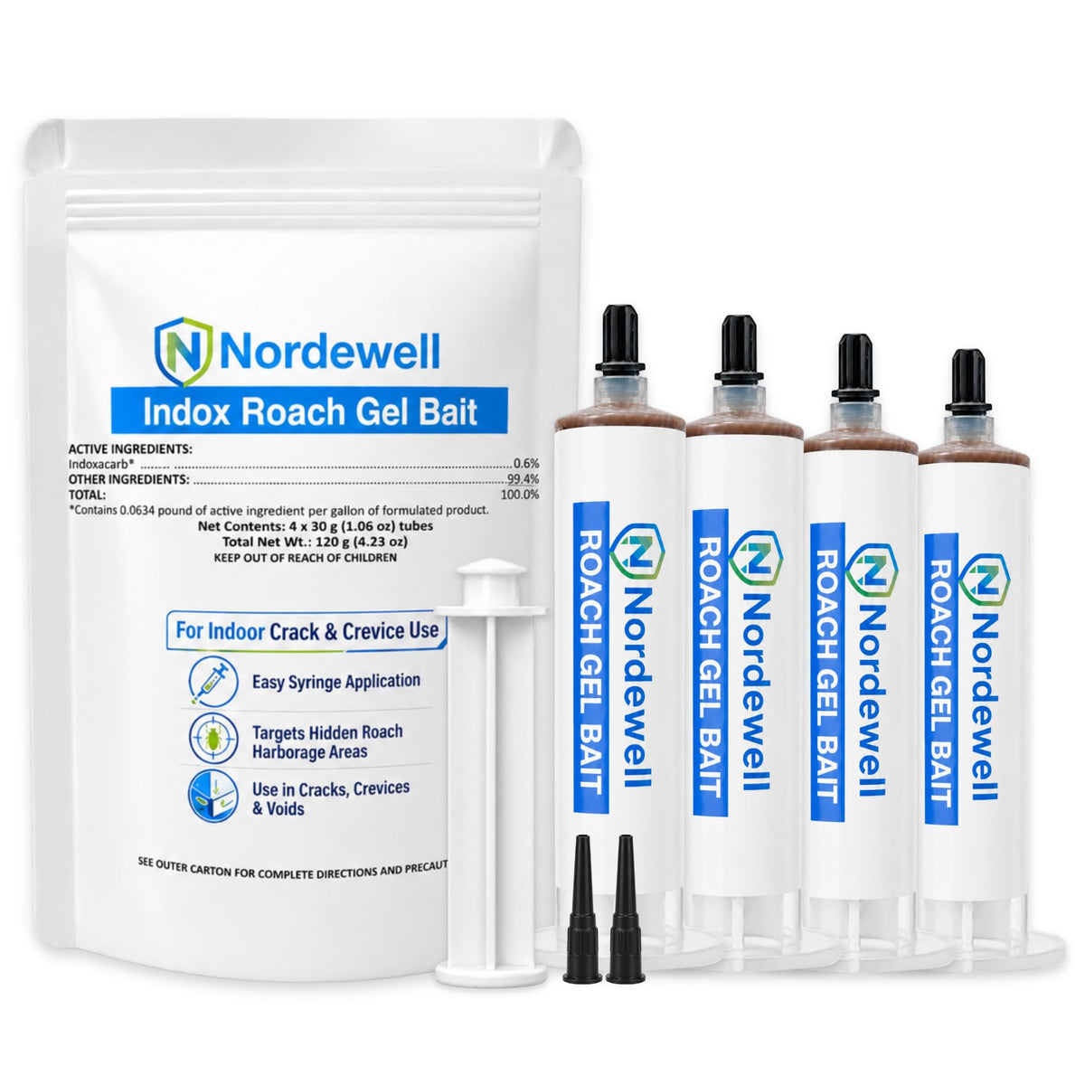 Nordewell front packaging showing four gel tubes and label for clear identification and use