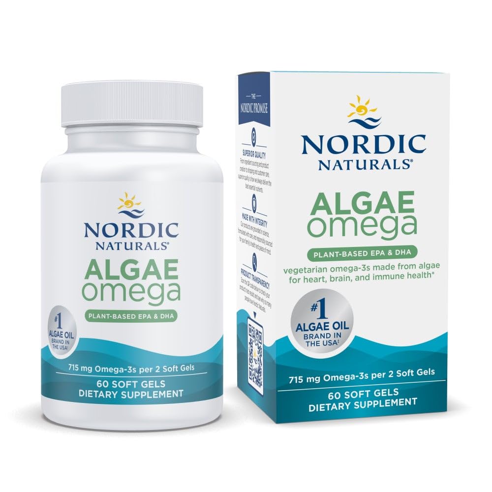 Nordic Naturals botella frontal, envase claro y etiqueta legible para elegir omega vegetal