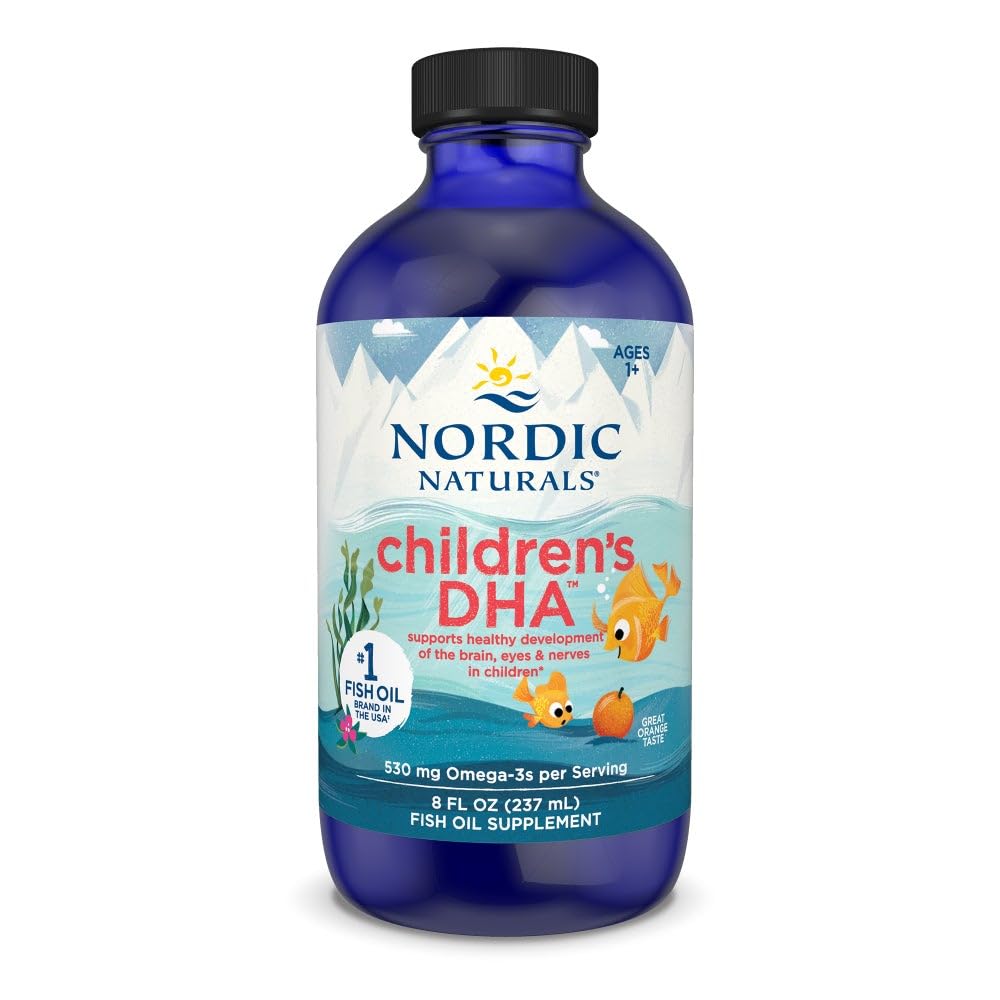 Nordic Naturals frasco frontal mostrando etiqueta y sabor naranja, confianza visible